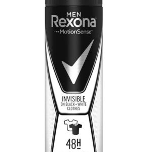 اسپری دئودورانت بدن مردانه INVISIBLE ON BLACK + WHITE CLOTHES رکسونا Rexona