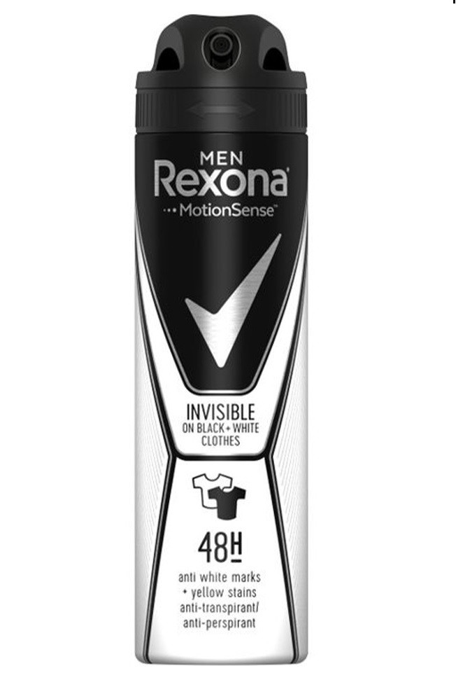 اسپری دئودورانت بدن مردانه INVISIBLE ON BLACK + WHITE CLOTHES رکسونا Rexona