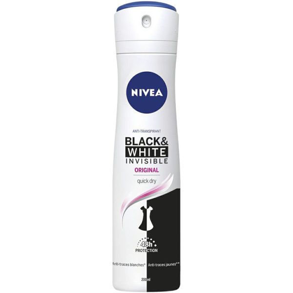 اسپری دئودرانت بدن زنانه 200 میل BLACK & WHITE INVISIBLE ORIGINAL نیوآ NIVEA