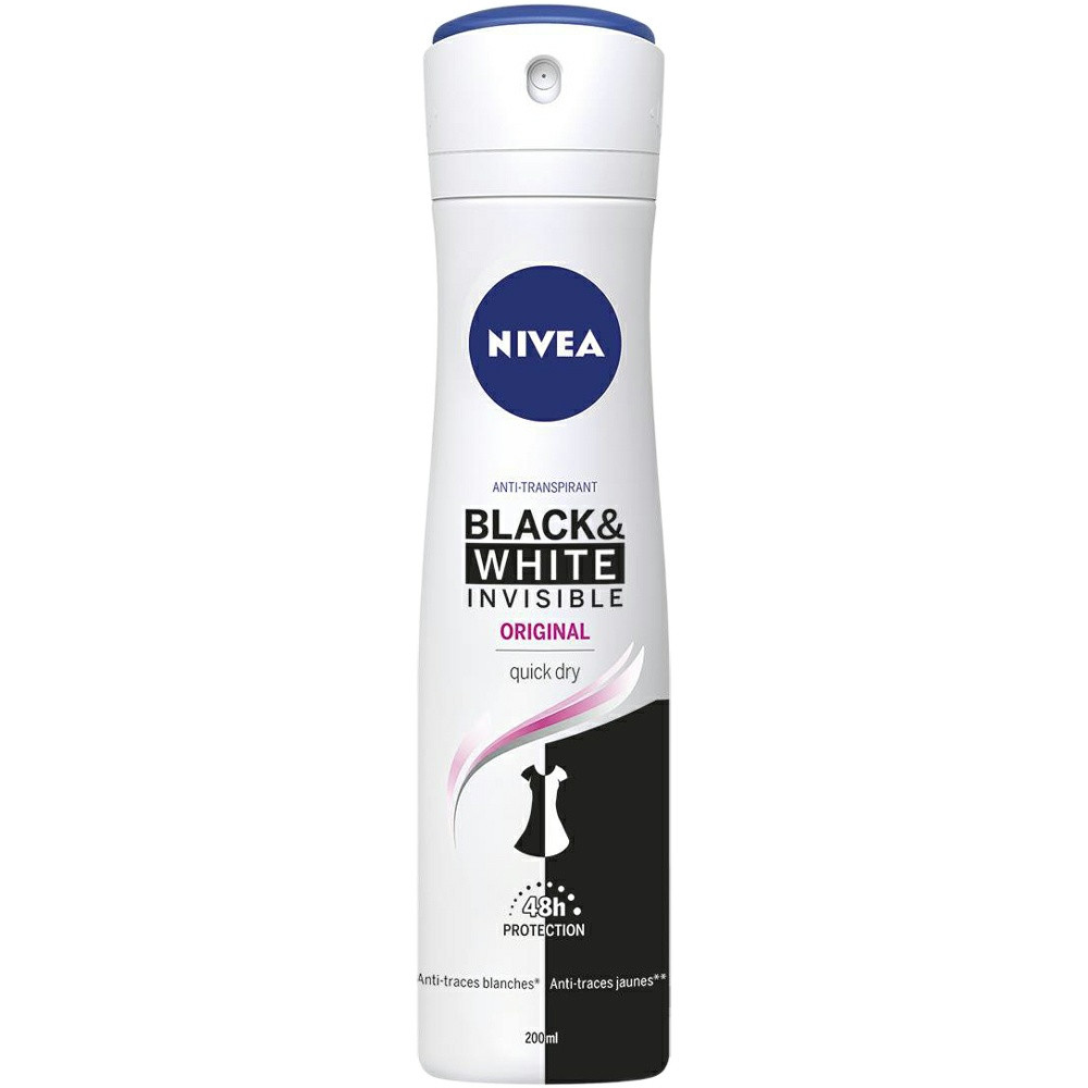 اسپری دئودرانت بدن زنانه 200 میل BLACK & WHITE INVISIBLE ORIGINAL نیوآ NIVEA
