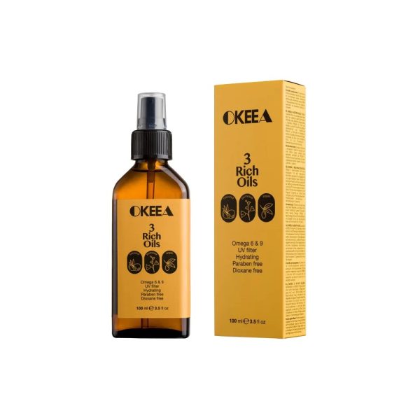 روغن تقویت کننده مو پوست و ناخن حاوی 3روغن آرگان نارگیل و گل مغربی 100میل اکیا OKEEA