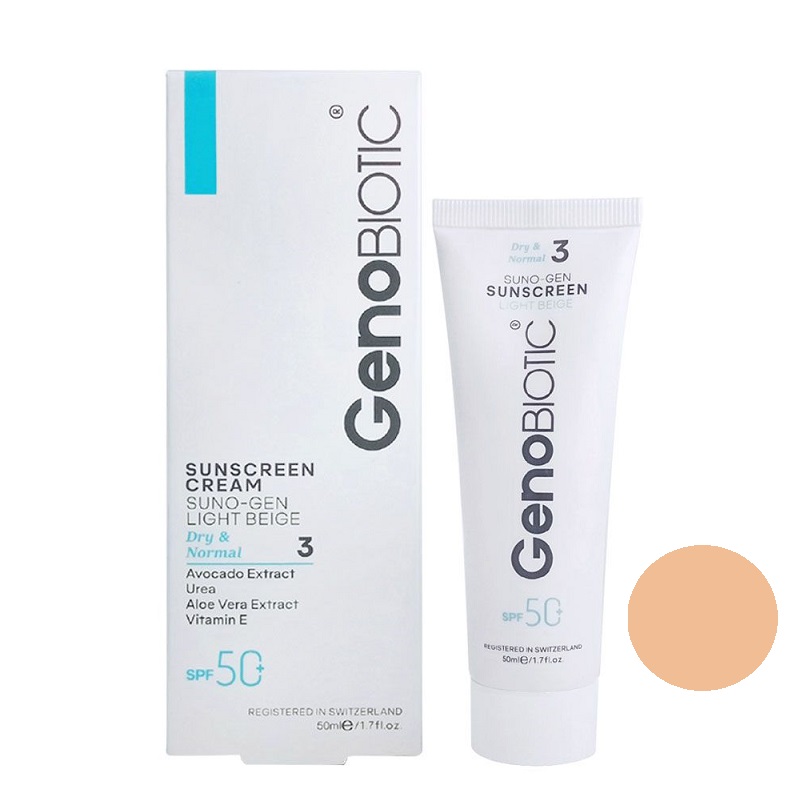 کرم ضد آفتاب +SPF50 مناسب پوست های خشک و معمولی بژ روشن ژنوبایوتیک Geno biotic