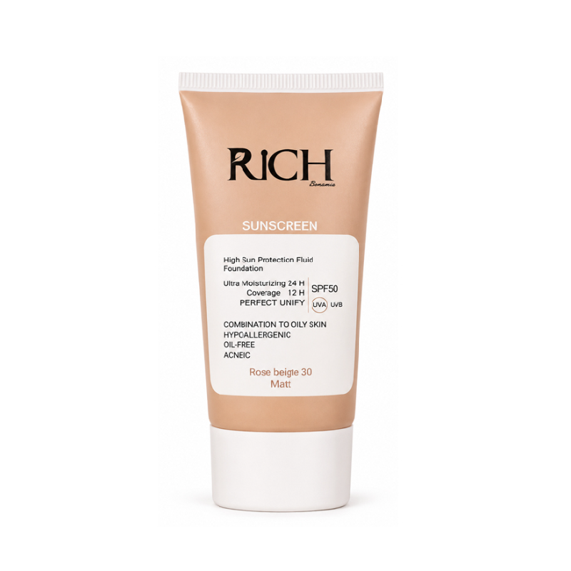 ضد آفتاب مناسب پوست چرب و مختلط SPF50 شماره 30 رز بژ ریچ RICH
