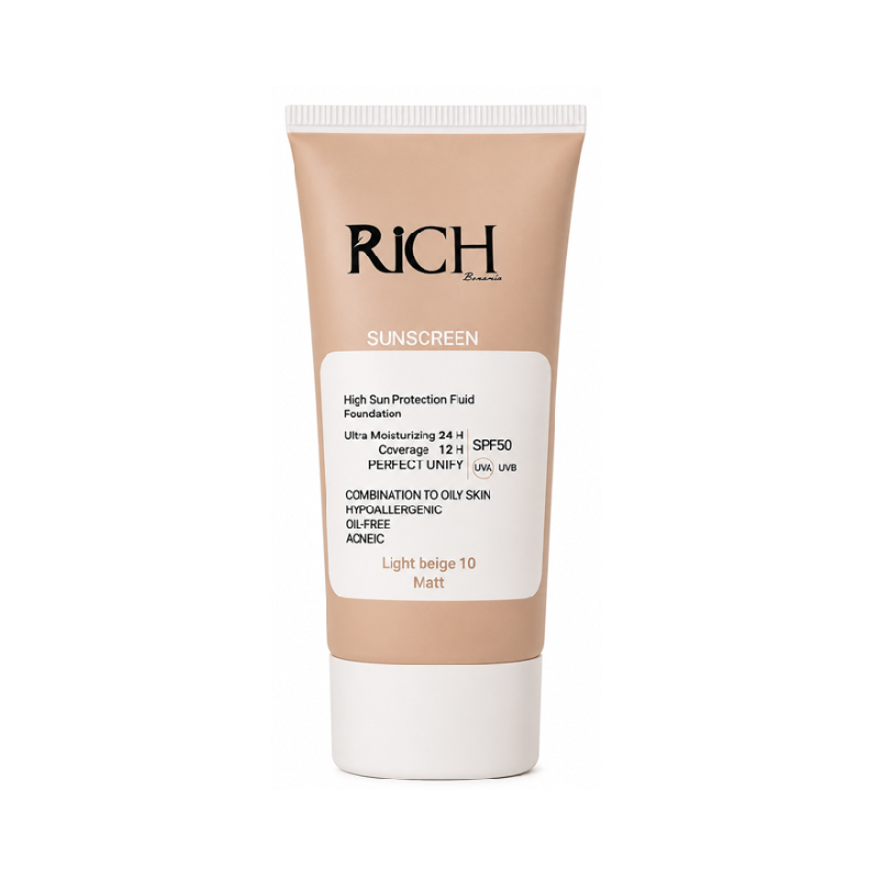 ضد آفتاب مناسب پوست چرب و مختلط SPF50 شماره 10 لایت بژ ریچ RICH